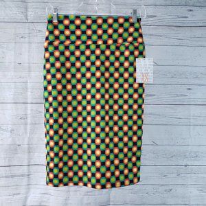 LuLaRoe Womens Cassie Pencil Skirt Sz‎ XS Green Orange Geometric